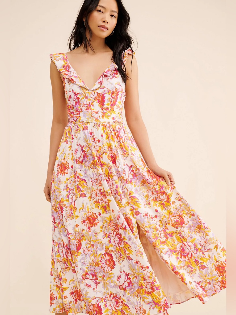 BHLDN Aubree Sleeveless Linen Floral Fit & Flare Maxi Dress